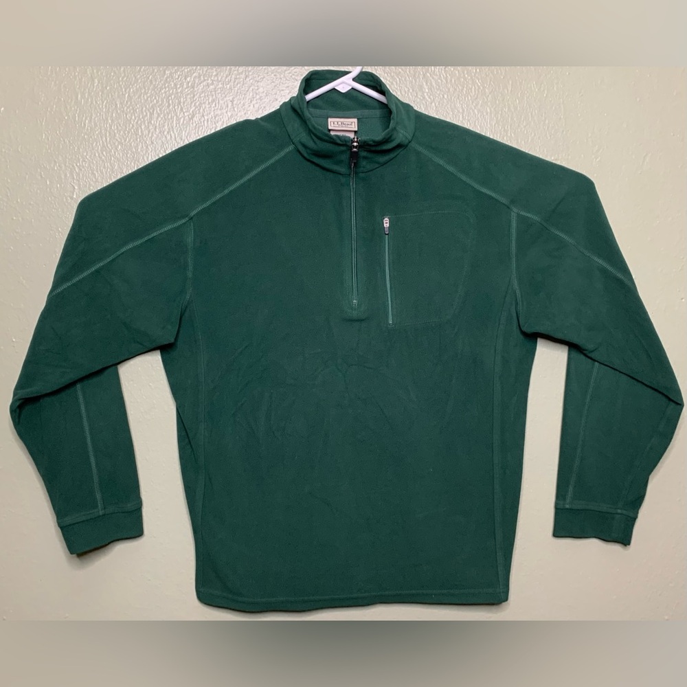 LL Bean Mens Size Medium Reg Green 1/4 Zip Pullover Outdoor Fleece Sweater 0BVM2